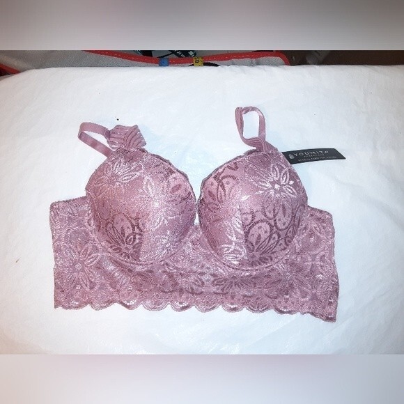 Youmita Mesa Rose Floral Lace Trim 36C Longline Bra NWT - Picture 7 of 8